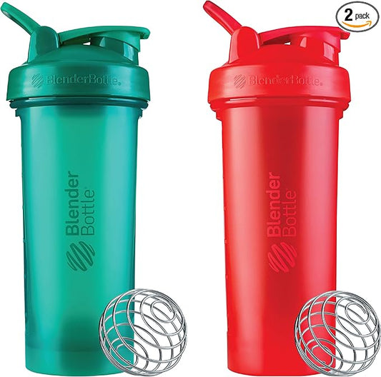 BlenderBottle Classic V2 Shaker Bottle Perfect for Protein Shakes and Pre Workout, 28-Ounce (2 Pack), Red, Green
