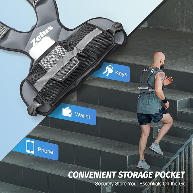 ZELUS Weighted Vest for Men and Women | 4-10lb/11-20lb/20-32lb Vest with 6 Ironsand Weights for Home Workouts | Adjustable Body Weight Vest Exercise Set for Cardio and Strength Training