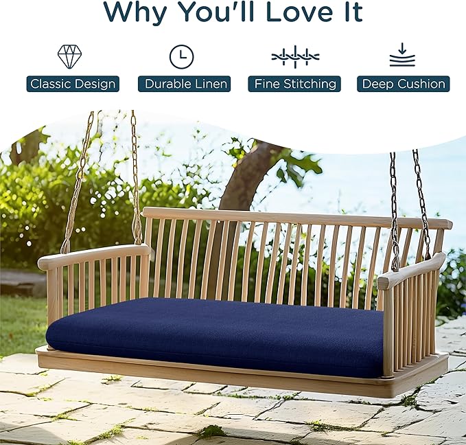 Codi Outdoor Bench Cushion for Patio Furniture 48x18x3 Inch – Linen Texture, Fade Resistant, Waterproof, Removable Cover, Comfortable High-Density Foam for Garden & Porch, Navy Blue