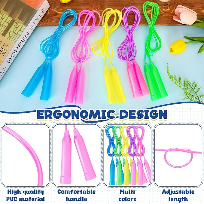 Jump Ropes for Kids, Colorful Jump Ropes for Kids Bulk, Adjustable Skipping Ropesfor Boys Girls, Tangle-Free Plastic Jumping Ropes for Party Favor Exercise Outdoor Activity