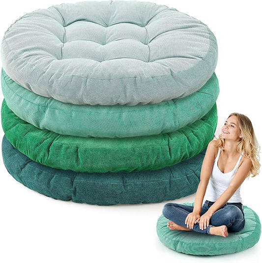 Jerify Floor Pillow Cushions 22 x 22 Inch Round Square Large Meditation Floor Pillow for Classroom Adult Meditation Picnic Party Cushion for Seating Gift Christmas(Round,Gradual Green,4 Pcs)