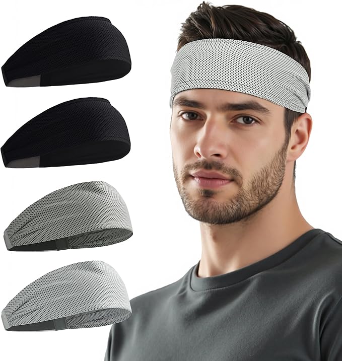 Sukeen Cooling Sports Headbands for Men: Instant Cooling Moisture Wicking Sweatbands Non-Slip, Quick-Dry Elastic Fabric Mens Headband for Gym Running Tennis Training Workout