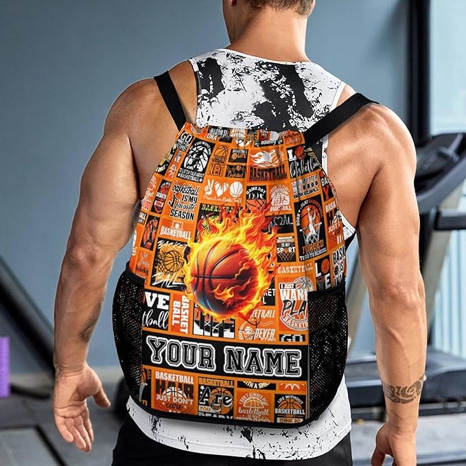 Custom Basketball Drawstring Backpack - Cool Cinch Sack, String Backpacks with Pocket for Kids Women Men Boys Girls for Gym Outdoor Sports Travel Athletic Drawstring Bag - Lightweight/Foldable