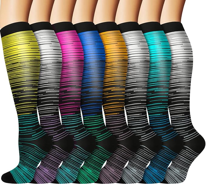 Graduated Copper Compression Socks for Men & Women Circulation 8 Pairs 15-20mmHg - Best for Running Athletic Cycling