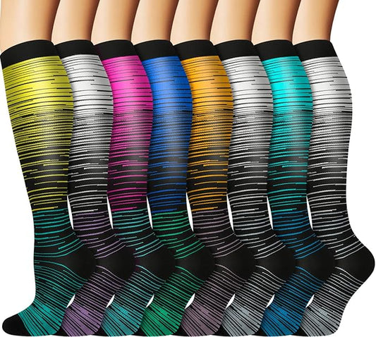 Graduated Copper Compression Socks for Men & Women Circulation 8 Pairs 15-20mmHg - Best for Running Athletic Cycling