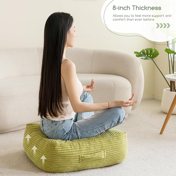 8" Washable Floor Pillow Cushion for Adults, Meditation Cushion Pillow, Large Square Floor Sitting, Removable Tufted Corduroy Cover, for Tatami Living Room or Yoga, 22x22 Inch, Machine Washable