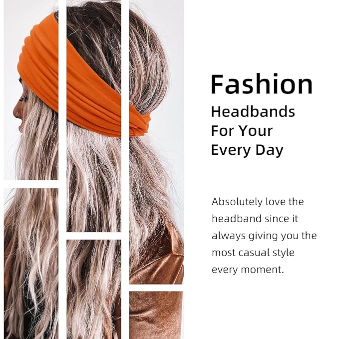 AKTVSHOW 7'' Wide Headbands for Women, 10 Pack Large Turban Headband Fashion Non Slip Hairbands Thick Head Wraps Yoga Hairwraps Workout Hair Accessories
