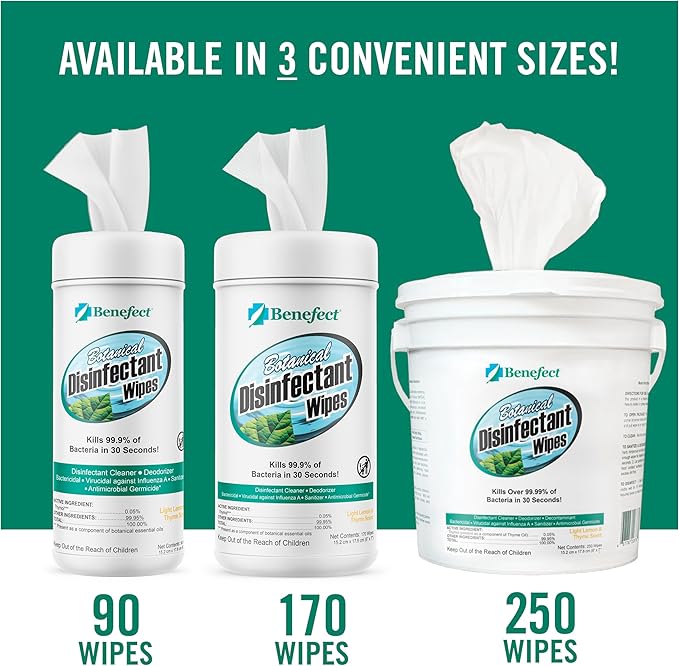 Benefect Botanical Disinfecting Wipes - (90 Wipe Count) Natural, No Residue - Antibacterial Disinfectant, Multi-Surface Cleaning and Sanitizing Wipes