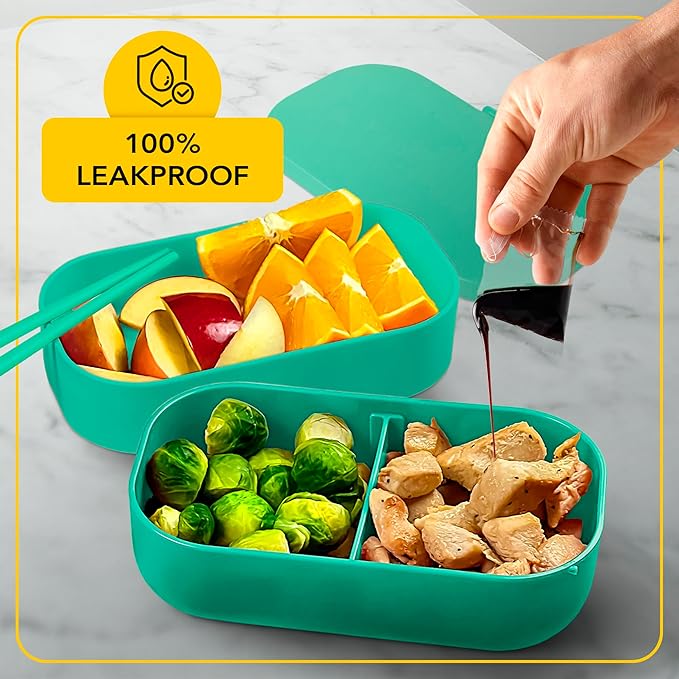 Insulated Stackable Bento Box for Adults with Reusable Chopsticks Japanese Lunch Box Microwavable & Leak Proof Lunch Containers for Men & Women Modern Cute Food Container with Compartments (Turquoise)