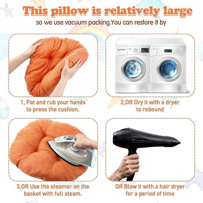 Fumete 8 Pcs 16 Inch Round Floor Cushions for Kids and Toddlers, Flexible Seating Classroom Furniture Floor Pillow for Home, Daycare, Preschool, Yoga and Meditation (Orange)