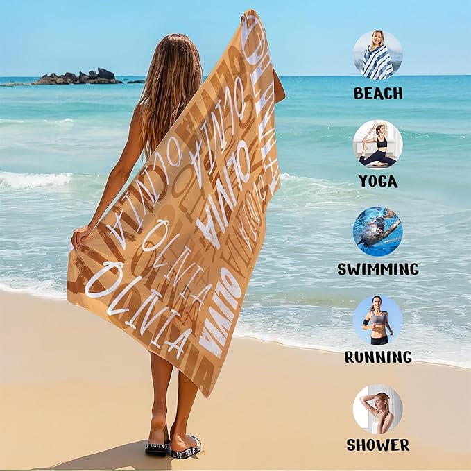 JML Personalized Beach Towel with Name, Custom Beach Towel with Name, Customized Microfiber Pool Towel, Quick Dry & Absorbent Swim Towel for Adult,Anniversary, Birthday, Summer Holiday,Vacation