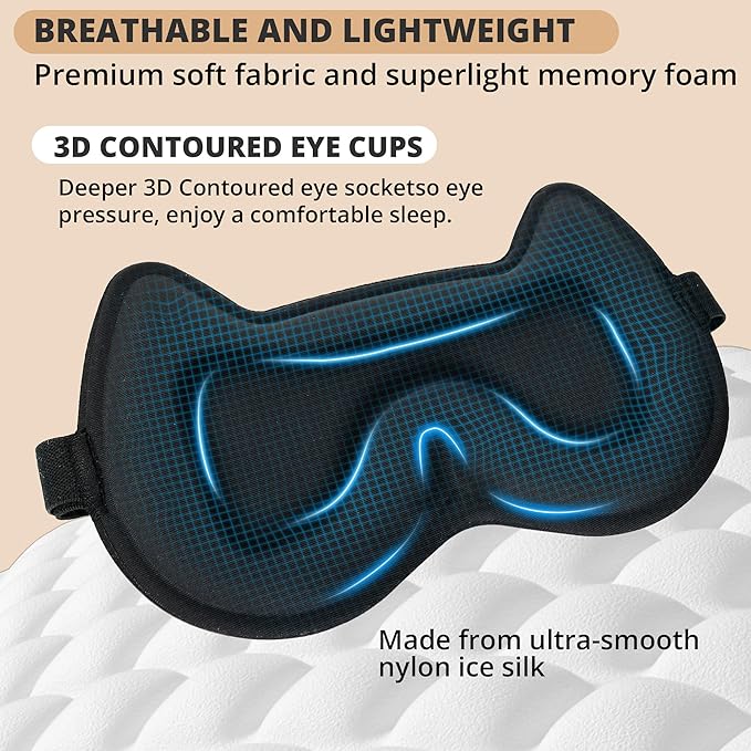 3D Kids Sleep Eye Mask: 3D Contoured Cup Sleeping Masks, Blindfold Sleep Eye Cover with Adjustable Strap, Memory Foam Lightweight Night Eyeshade for Boys Girls Teens (Black)