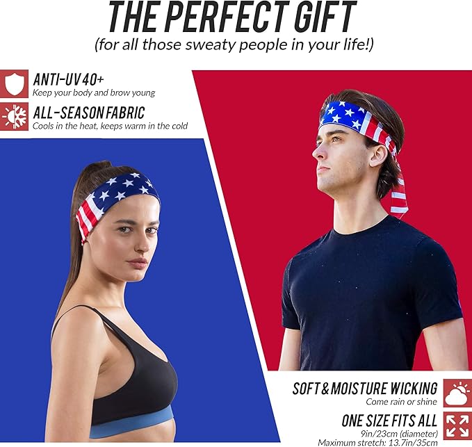 USA Patriots American Flag Sports Bandana for Men & Women: Sweat-Wicking Headband for Exercise, Running, Football