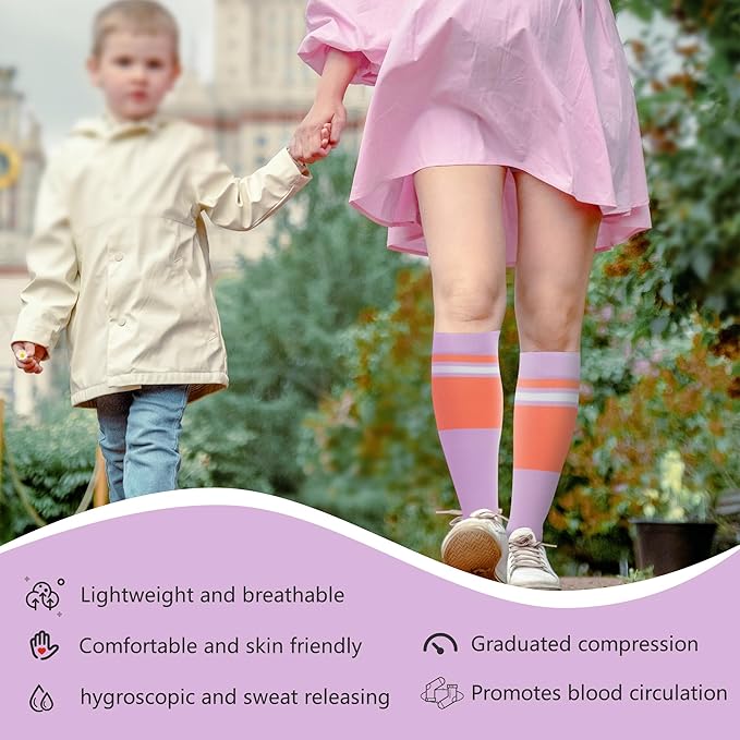 fenglaoda Compression Socks Women Men 4 Pairs, Knee High Support Socks for Running, Sports, Travel, Flight, Nurse
