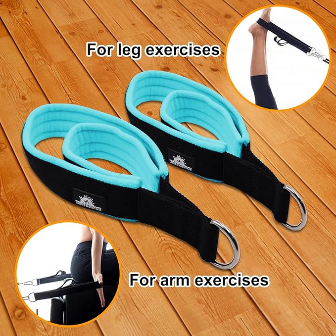1 Pair Enhanced Pilates Double Loop Straps for Reformer, Thickened D-Ring Handle Straps, Yoga Exercise Accessories in 2 Lengths and Multicolor for Home Gym Workout