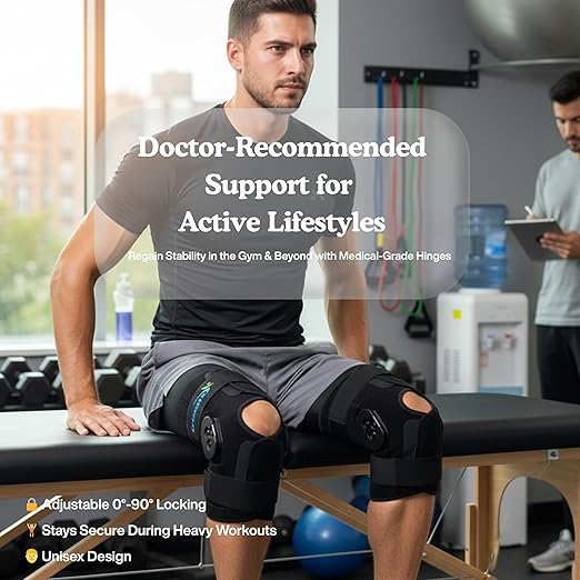 Hinged Knee Brace for Women/Men - Adjustable Knee Immobilizer with Locking Side Stabilizers for ACL/PCL/MCL Ligament Injuries, Meniscus Tear, Arthritis, Post Surgery Recovery