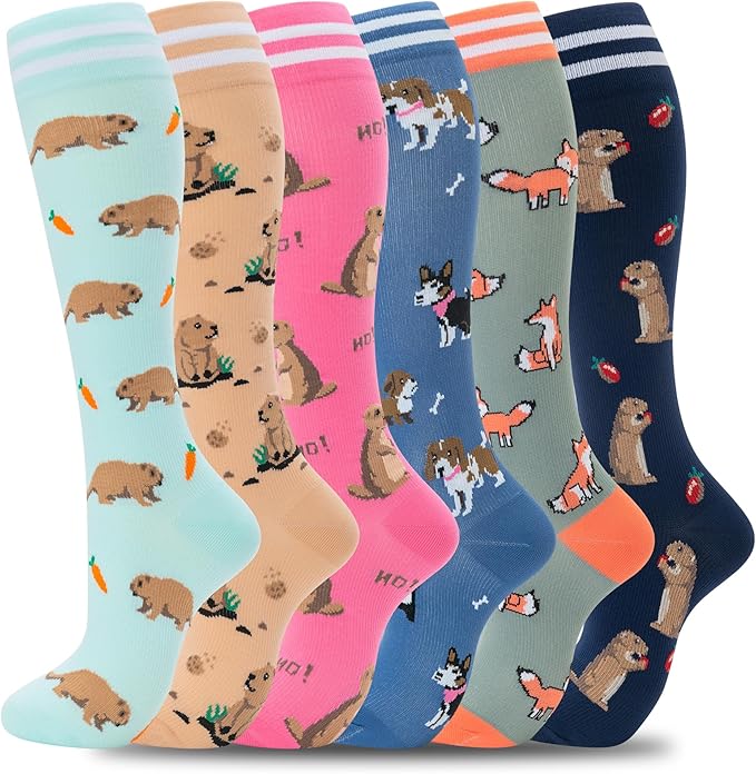 fenglaoda Compression Socks for Women Men Support Circulation 6 Pairs Socks For Nurse, Travel, Flight