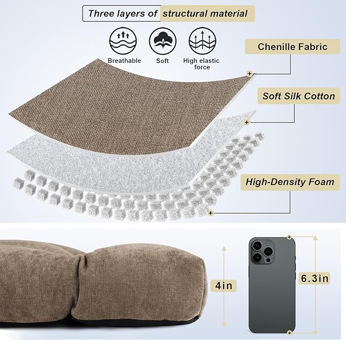 Bench Cushion 42 Inch - Chenille, High-Density Memory Foam, Non-Slip Bottom, Soft Durable Indoor Tufted Long Seat Cushion for Window Garden Furniture (Brown, 42x16x4 Inch)