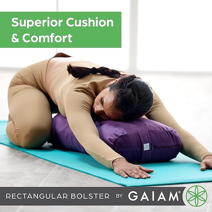 Gaiam Yoga Bolster - Long, Rectangular Meditation Pillow - Supportive Cushion for Restorative Yoga and Sitting on the Floor - Built-In Carrying Handle - Machine Washable Cover'