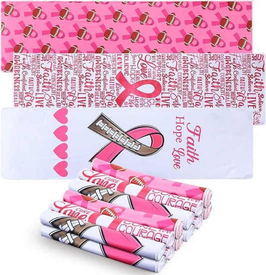 Breling 12 Pcs Breast Cancer Football Cooling Towels 40"x12" Ice Cooling Towels Microfiber Sweat Sport Rags Absorbent Chilly Washcloth for Hot Weather Workout Gym Coach Gift Sport Party Favors