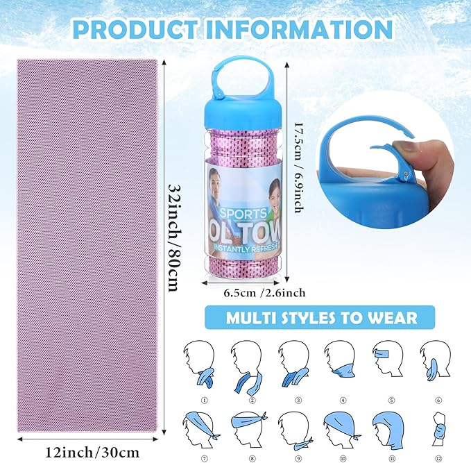 12 Pack 32 x 12 in Cooling Towels Bulk for Neck and Face Microfiber Ice Towel Sweat Towels Breathable Soft Chilly Towel Portable Cool Neck Rags for Yoga Sport Gym Workout Fitness