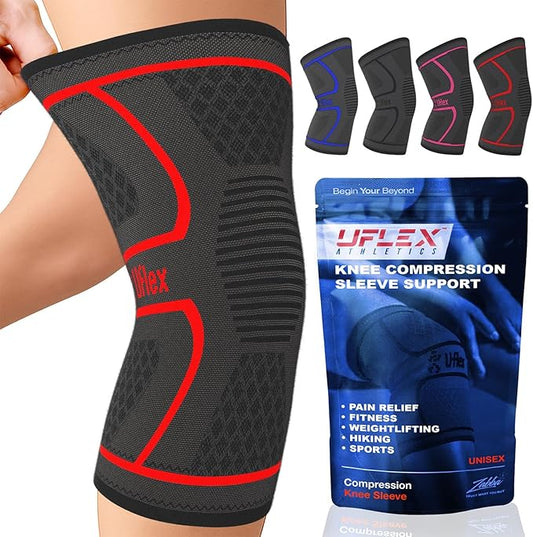 UFlex Athletics Compression Knee Brace for Women & Men Knee Sleeves Support for Sports, Running, Weightlifting, Arthritis, Meniscus Tear, ACL, Hiking, Recovery Support & Fitness