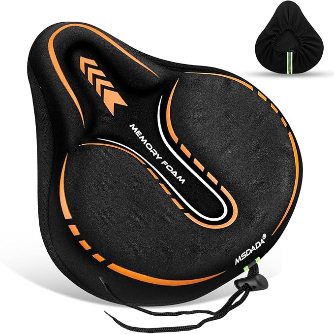 MSDADA New Large Gel Bike Seat Cover, Extra Soft Bike Seat Cushion for Men Women Comfort Wide, Fits Indoor/Outdoor/Exercise Bikes (11.22 inch x 10.03 inch)