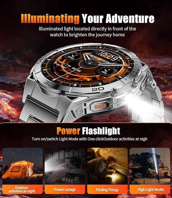 EF16 Smart Watch for Men with Bluetooth Call, 1.6" AMOLED Fitness Tracker Watches, 600mAh Battery/2 Straps/100+ Sports/IP68 Waterproof/LED Flashlight Smartwatch for Android iPhone Compatible