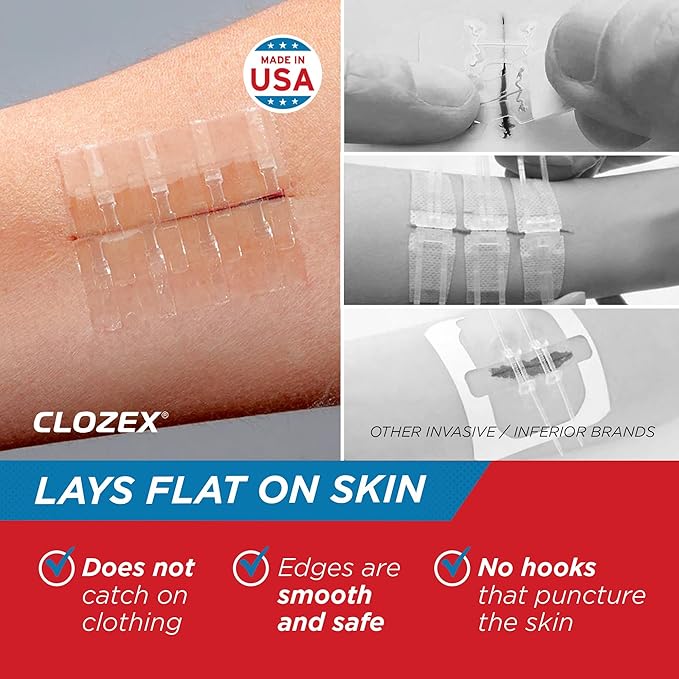 Clozex Complete Emergency Laceration Kit - Repair Wounds Without Stitches, FSA HSA Eligible Skin Clean Cover Closure Device for 2 Individual Or Combine for 2 1/2 in. Length