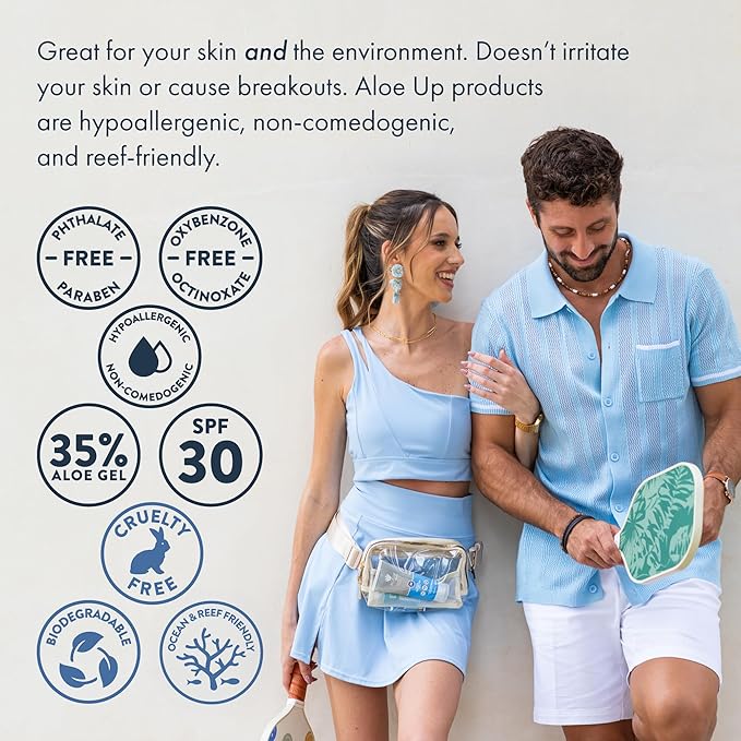 Aloe Up Sport Sunscreen Lotion SPF 30 - Broad Spectrum UVA/UVB Sunscreen Protector for Face and Body - With Hydrating Aloe Vera Gel - Non-Greasy - No White Cast - Reef Safe - Fragrance-Free - 3 Oz.