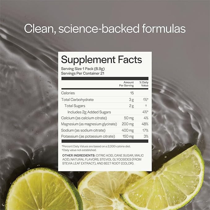 Gainful Hydration Powder Packets, Caffeine Free with Key Electrolytes Magnesium and Sodium, Energy Support, Low Sugar, Lemon Lime, 21 Sticks
