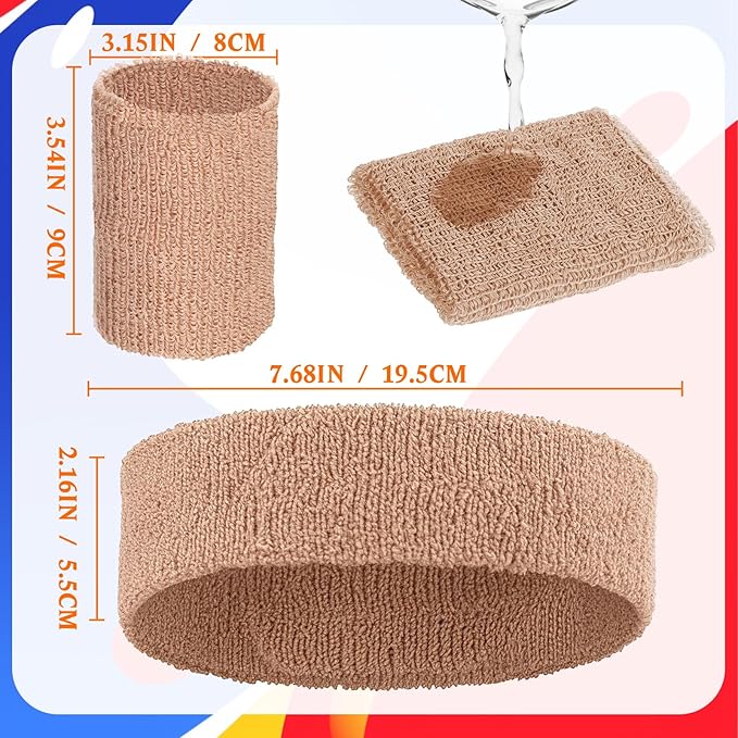 Civaner 12 Pcs 80s 90s Sweatbands Neon Headbands Wristbands for Men Women Party Sports Cotton Headbands Terry Cloth Athletic Sweat Bands for Tennis Football Gym Workingout Accessories