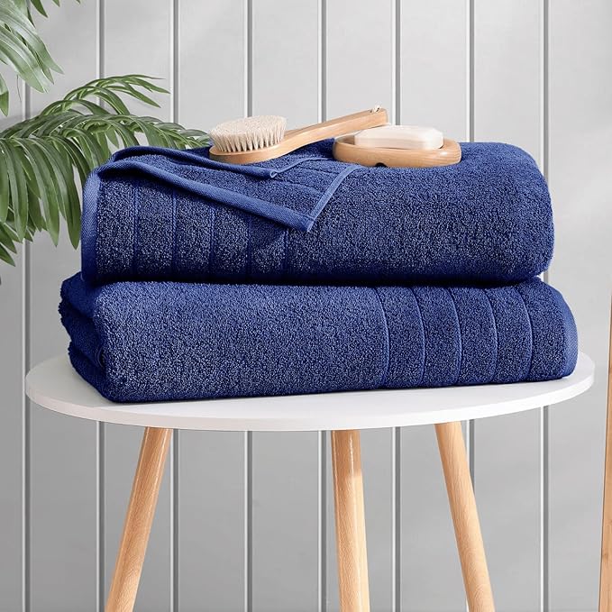 Casa Platino 100% Cotton 2 Pack Bath Towels (30"x60") - Ring Spun Mercerized Cotton Towels Set for Bathroom - Quick Dry, Soft & Absorbent Large Bath Towel Set - Dorm Essentials for Boys - Navy Blue