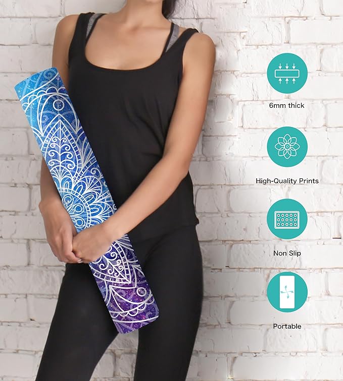 Non Slip Yoga Mat TPE Workout Mat for Men Women, Thick Workout Mat with Carrying Strap, Fitness Mats for Exercise, Yoga, Fitness, Pilates, Floor Workouts (72" x 24" x 6mm)