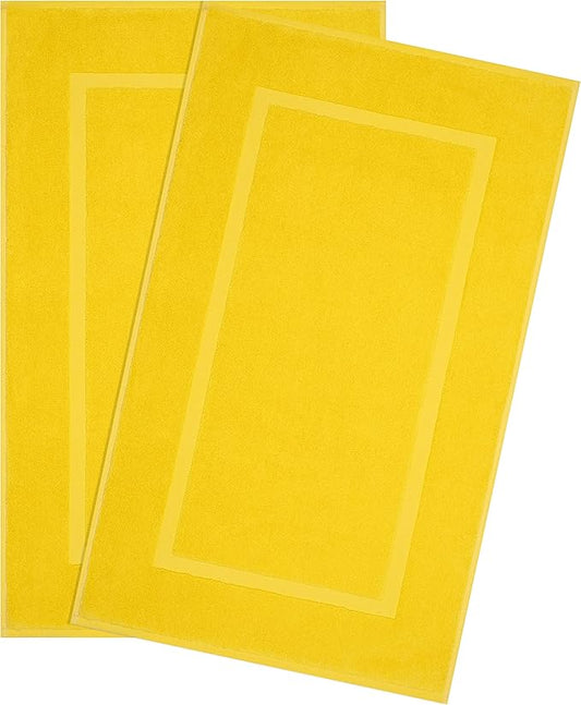 Cotton Paradise 100% Cotton Bath Mats for Bathroom Floor Set of 2 Pack, 20x34 Soft Absorbent Washable Quick Dry Tub Bathmat, Yellow Towel Bath Mat