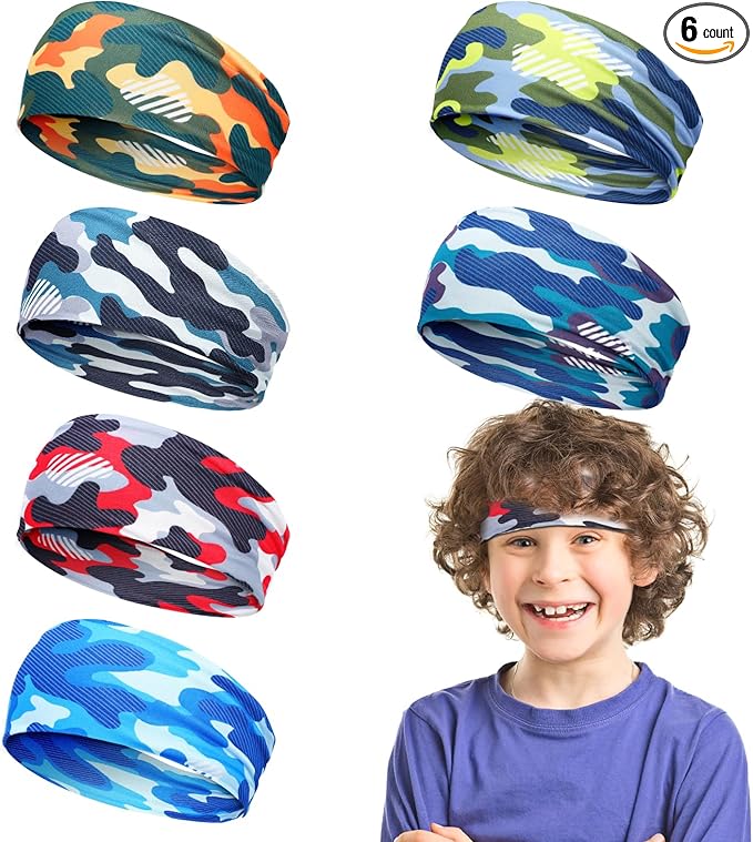 Sweatbands for Kids - Non Slip Breathable Kids Athletic Sweatband Football Headband for Boys Girls 4 5 6 7 8 9 10 Years Gifts, Milk Silk Elastic Sweat Absorbing Hairband for Basketball Soccer Baseball