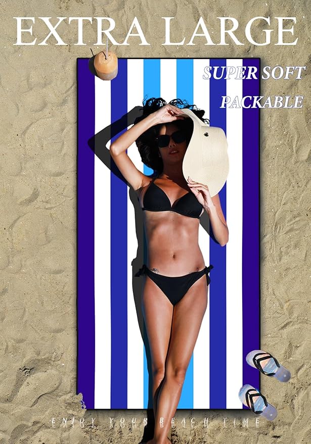 2 Pack Microfiber Lightweight Thin Beach Towel Sand Free Quick Dry Super Absorbent Large Towels for Swimming Pool Yoga Gym Travel Vacation Beach Accessories Essentials Stripes