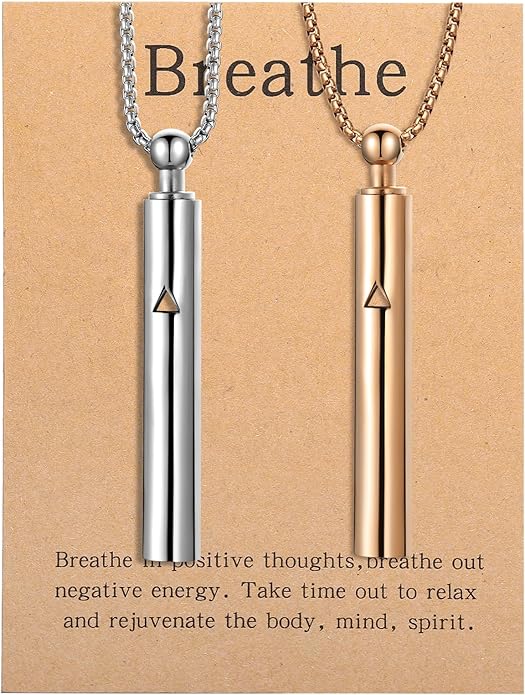 Anxiety Breathe Easy Necklace Mindfulness Breathing Necklace Breathlace Stainless Steel Pendant for Natural Calm & Stress Relief