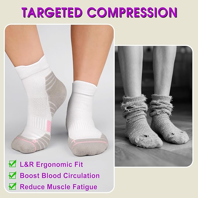 Gonii Women's Compression Ankle Socks with Cushion & Arch Support| Lightweight & Moisture-Wicking for Running 3 Pairs