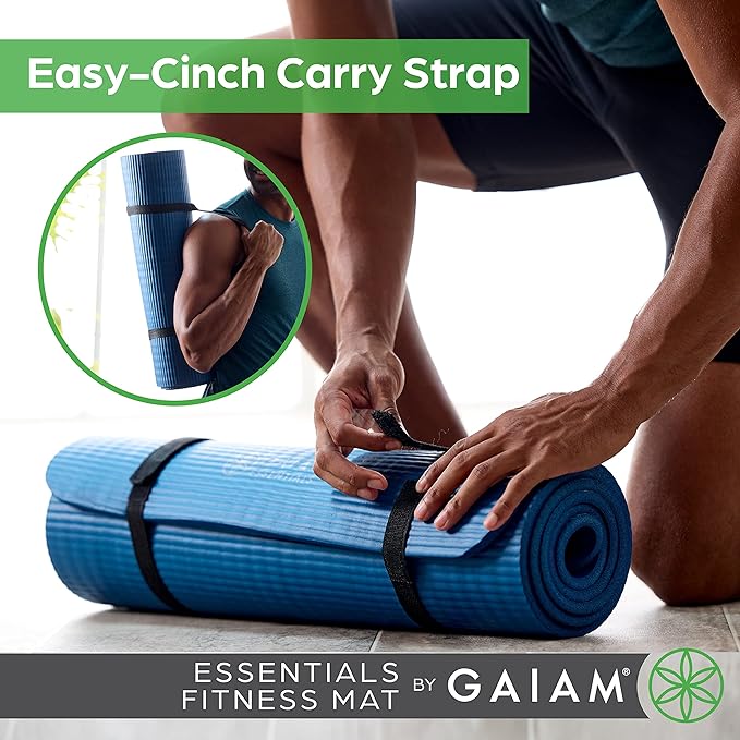 Gaiam Essentials Thick and Thin Yoga Mat Fitness & Exercise Mat with Easy-Cinch Carrier Strap