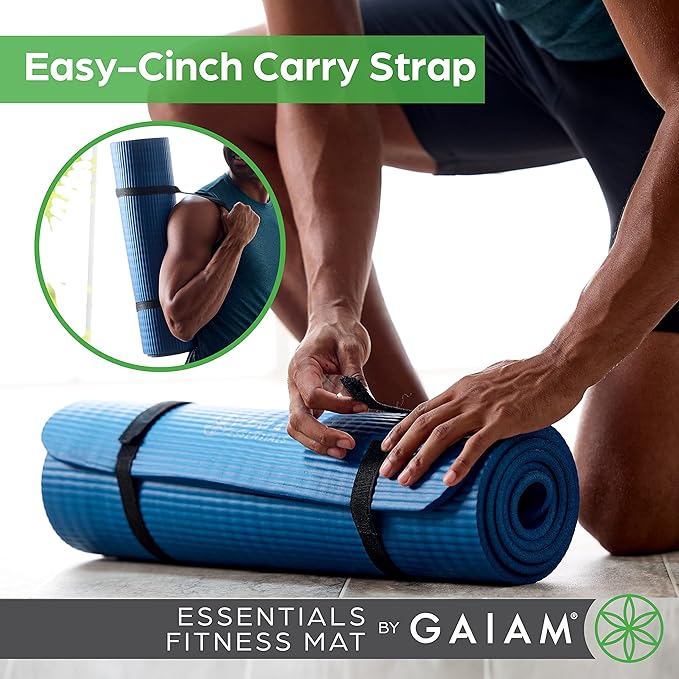 Gaiam Essentials Thick and Thin Yoga Mat Fitness & Exercise Mat with Easy-Cinch Carrier Strap