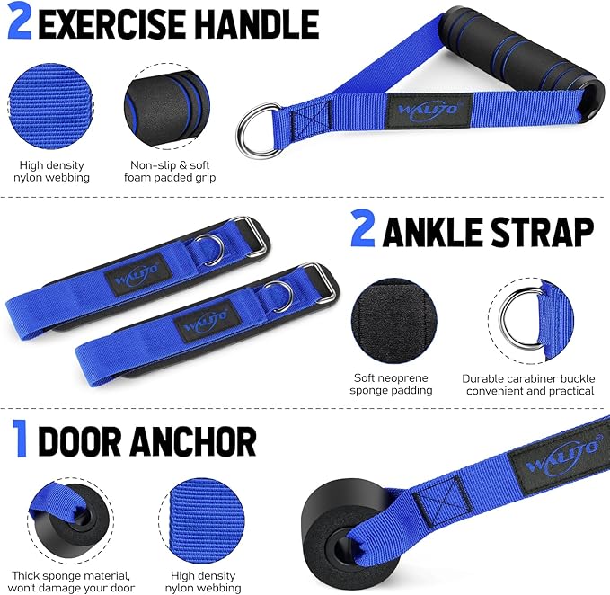 WALITO Resistance Bands Set - Exercise Bands with Handles, Door Anchor, Legs Ankle Straps, for Heavy Resistance Training, Physical Therapy, Muscle Training, Yoga, Home Workouts, Gym