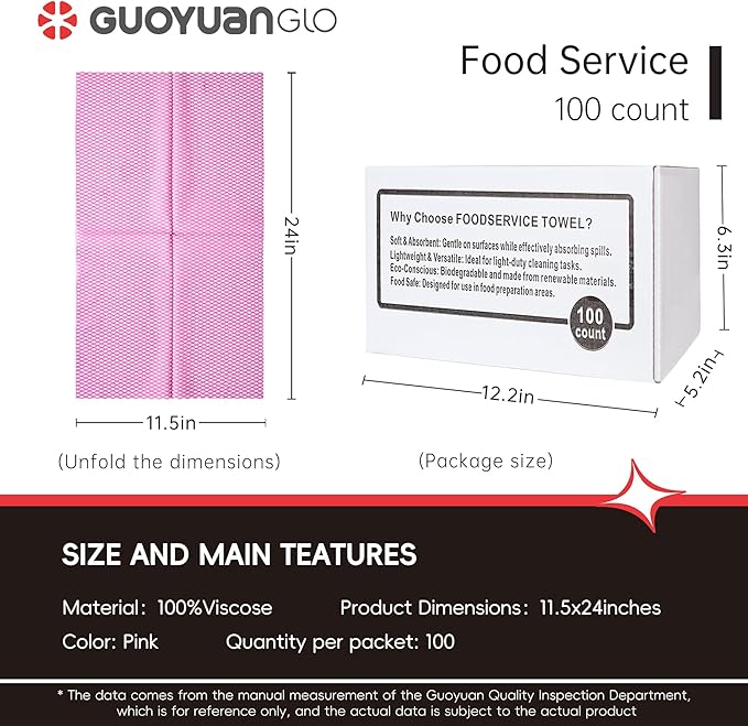 GUYUANGLO Foodservice Cleaning Towel 100pack Disposable Dish Cloths Heavy Duty Foodservice Cloths 11.4x23.6inches,Red