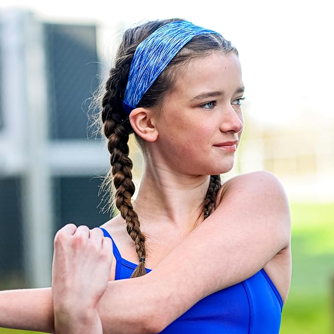 FROG SAC Sport Headbands for Girls, Adjustable Non Slip Athletic Sports Hair Bands for Women, Stretch Elastic Workout Mesh Headband for Yoga Running Exercise Soccer (Rainbow/Black/Blue Tie Dye)