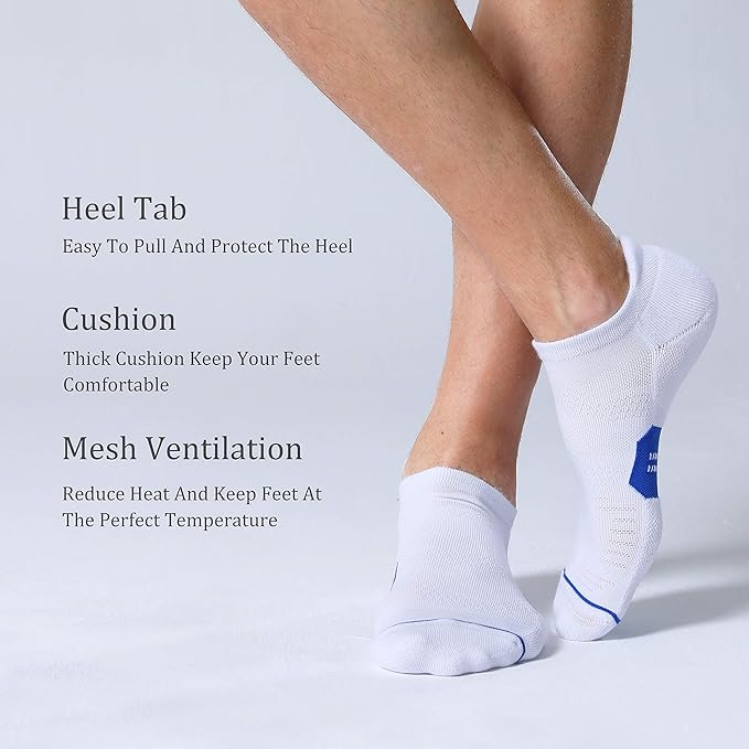 CS CELERSPORT 6 Pack Men's Running Ankle Socks with Cushion, Low Cut Athletic Sport Tab Socks