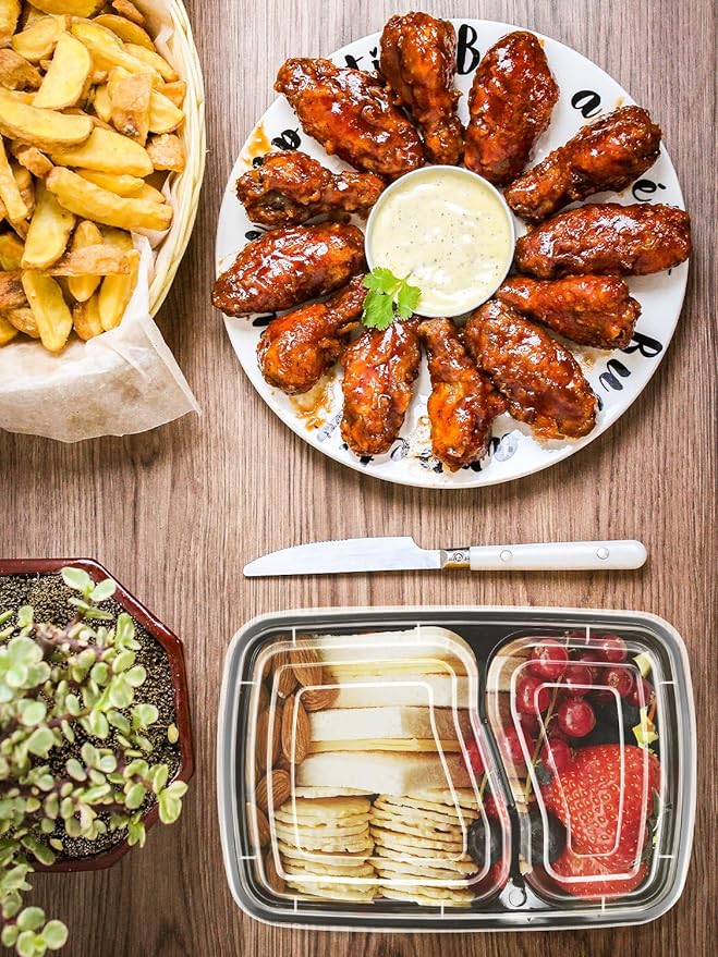 60 Sets 32oz Meal Prep Containers 2 Compartment - Plastic Food Storage Containers 2 Compartments with Lids