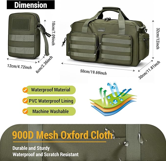 Duffle Bag for Men Women, Gym Bags & Tactical Duffle Bag with Shoe Compartment, Weekender Overnight Bag for Travel Workout, ArmyGreen