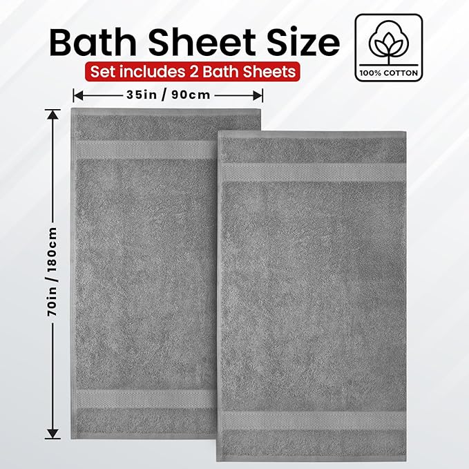 Infinitee Xclusives– Luxury Bath Sheets Towels – 2 Pack 600 GSM (35X70 Inches)– 100% Ring Spun Cotton Large Bath Towels for Bathroom (Charming Grey, Bath Sheet Pack of 2)
