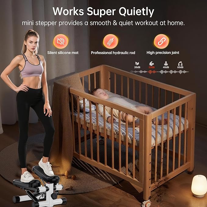 Steppers for Exercise at Home, Mini Stepper with Resistance Bands - Quiet, Portable Stair Stepper for Buttocks Lifting, Body Shaping & Cardio Workouts, Compact Fitness Stepper for Small Spaces