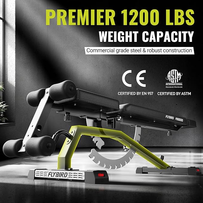 FLYBIRD Strength Training Bench for Home Gym, Adjustable Weight Bench can be Folded for Storage/Vertical Storage, Space-Saving Workout Bench